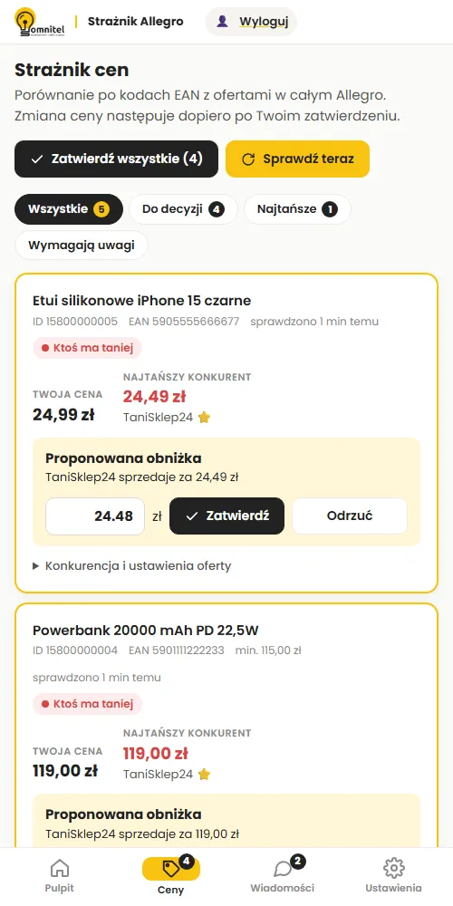 Strażnik Allegro — Zarządzaj z telefonu