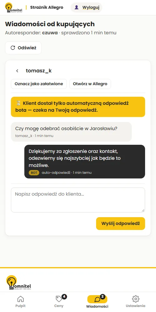 Strażnik Allegro — Zarządzaj z telefonu